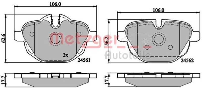 METZGER 1170784 Bremsbelagsatz, Scheibenbremse WVA 24 561/562