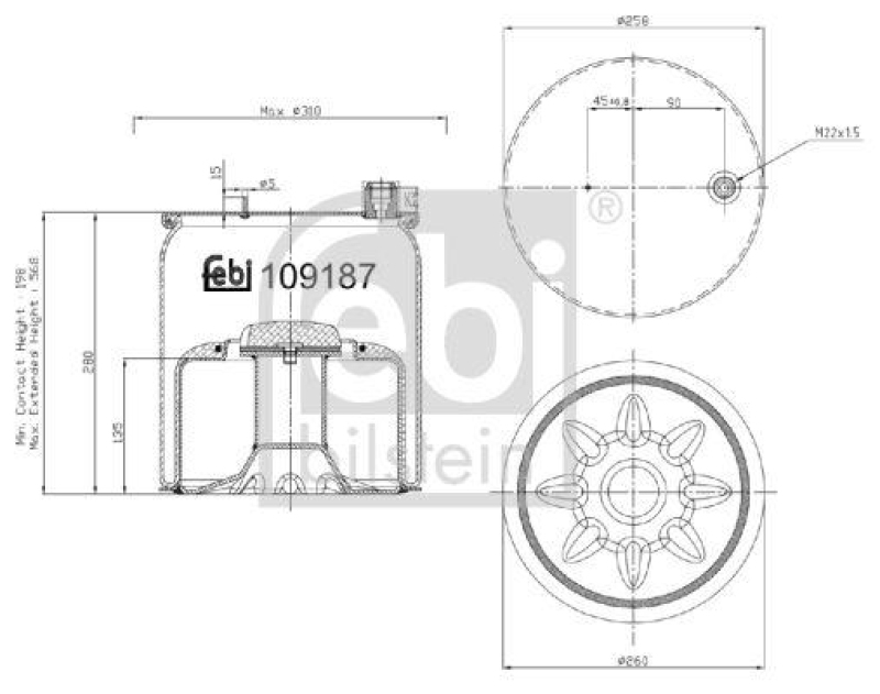 FEBI BILSTEIN 109187 Luftfederbalg mit Stahlkolben für Mercedes-Benz