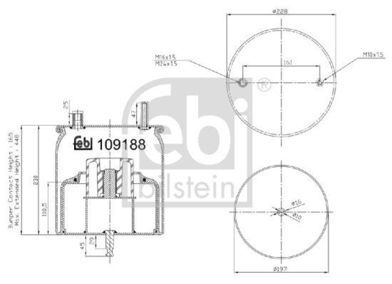 FEBI BILSTEIN 109188 Luftfederbalg mit Stahlkolben und Kolbenstange für RENAULT (RVI)