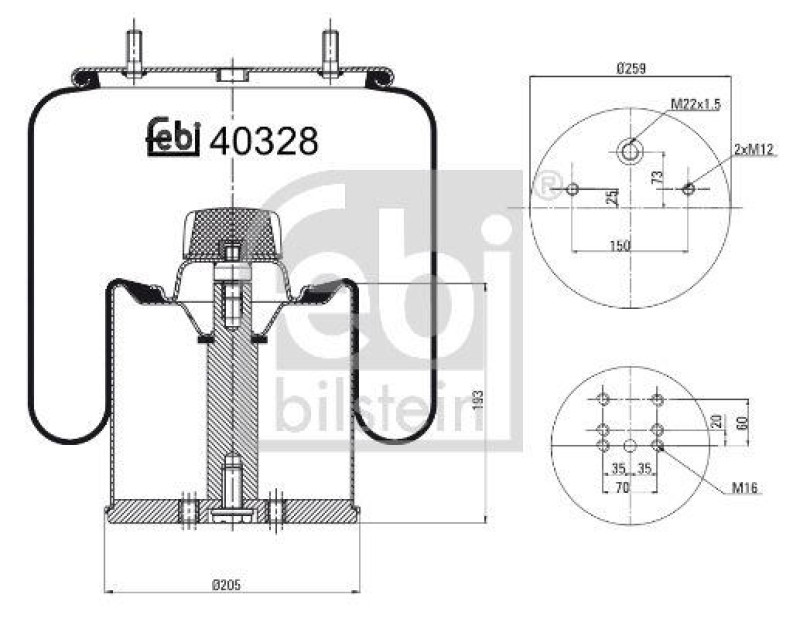 FEBI BILSTEIN 40328 Luftfederbalg mit Stahlkolben für Bergische Achsen