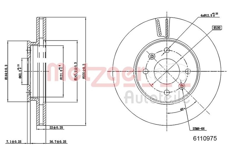 METZGER 6110975 Bremsscheibe Lack/Ks für HYUNDAI/KIA VA links/rechts