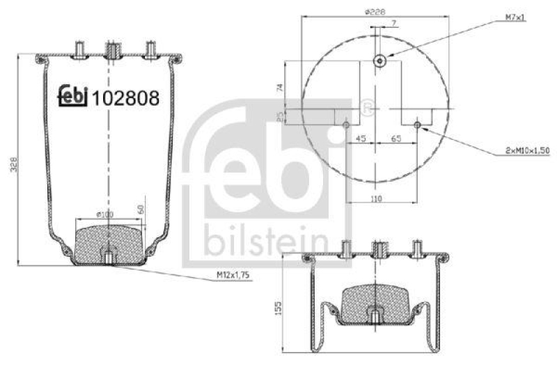 FEBI BILSTEIN 102808 Luftfederbalg ohne Kolben für Iveco