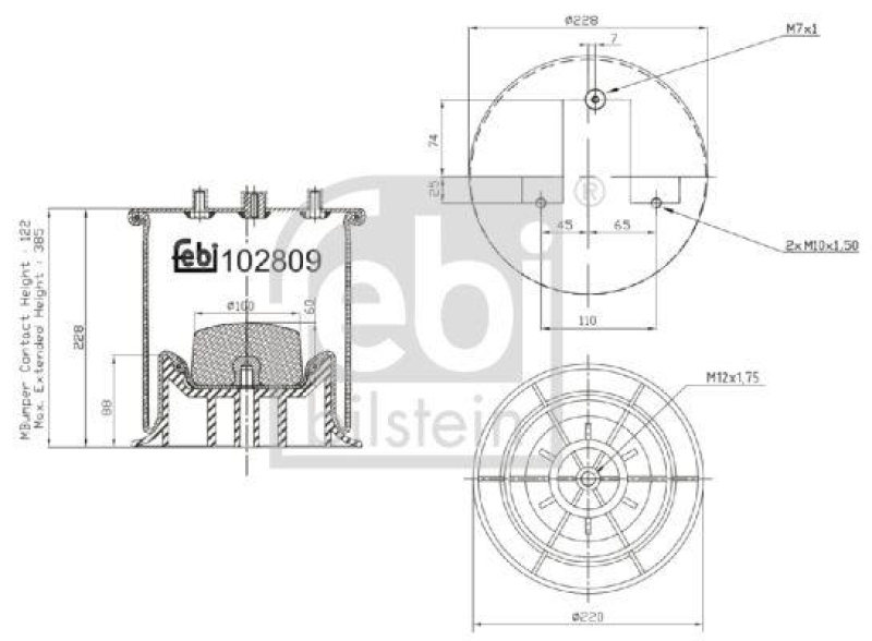 FEBI BILSTEIN 102809 Luftfederbalg mit Kunststoffkolben für Iveco