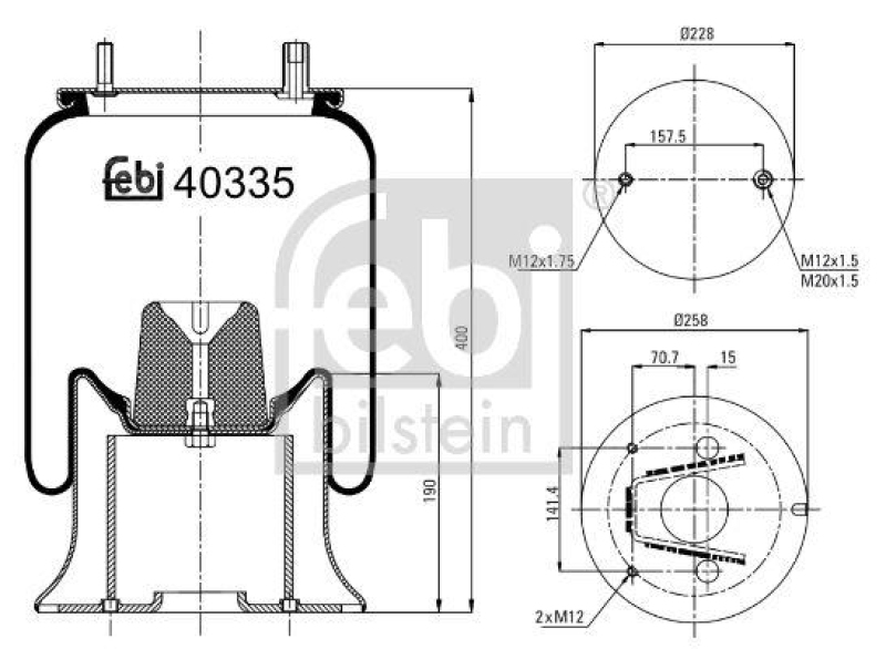 FEBI BILSTEIN 40335 Luftfederbalg mit Stahlkolben für Fruehauf (Crane)