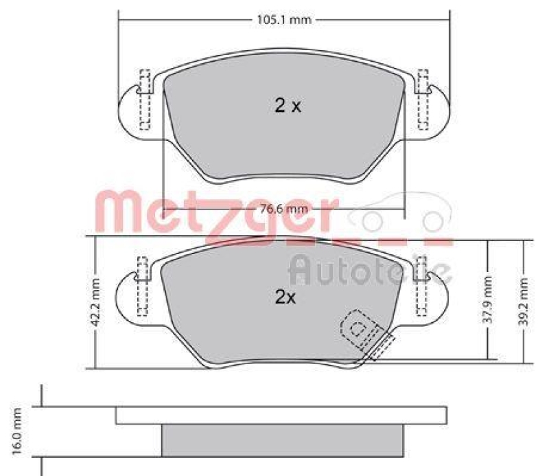 METZGER 1170809 Bremsbelagsatz, Scheibenbremse WVA 23 258