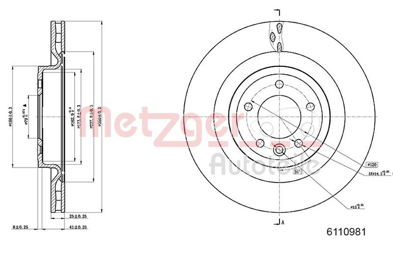 METZGER 6110981 Bremsscheibe Lack/Ks/Hc für LAND ROVER HA links/rechts