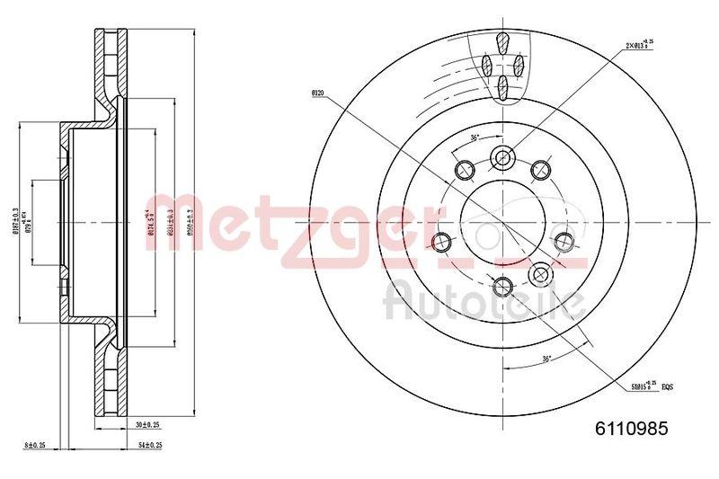 METZGER 6110985 Bremsscheibe Lack/Ks/Hc für LAND ROVER VA links/rechts