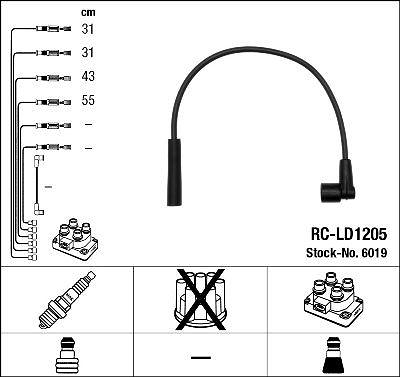 NGK 6019 Zündleitungssatz RC-LD1205 |Zündkabel