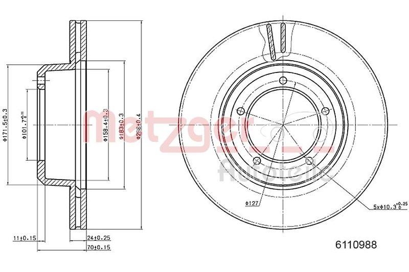 METZGER 6110988 Bremsscheibe Lack/Ks/Hc für LAND ROVER VA links/rechts