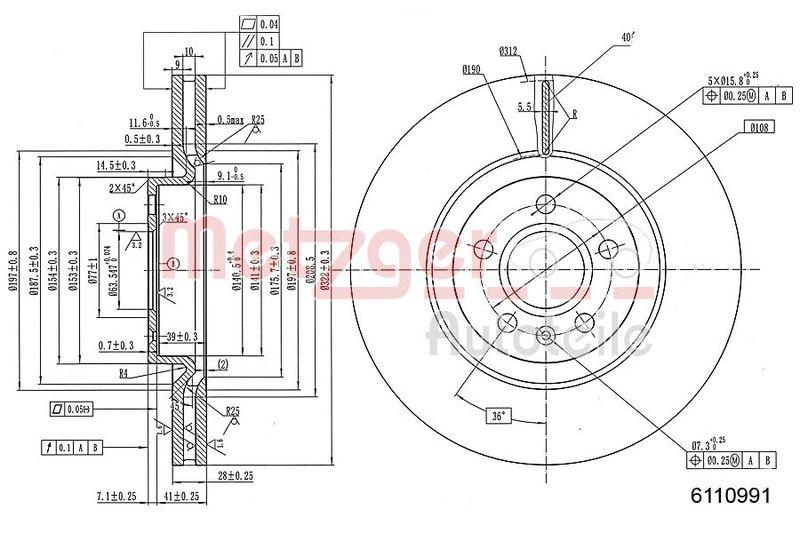 METZGER 6110991 Bremsscheibe Lack/Ks für VOLVO VA links/rechts