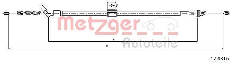 METZGER 17.0316 Seilzug, Feststellbremse für NISSAN hinten links