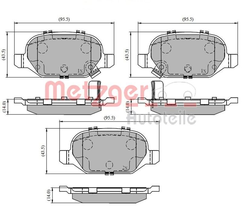 METZGER 1170818 Bremsbelagsatz, Scheibenbremse WVA 25 410/411/412