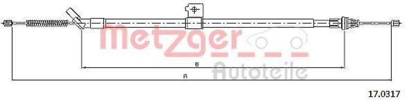 METZGER 17.0317 Seilzug, Feststellbremse für NISSAN hinten rechts