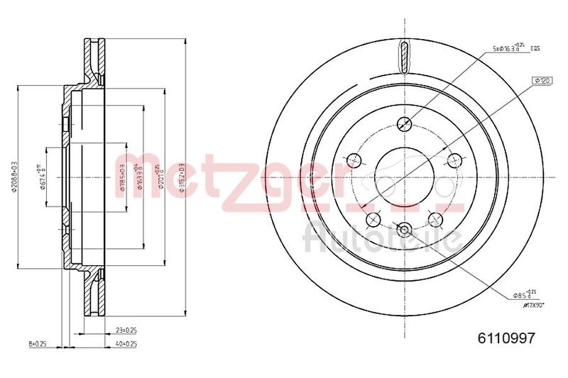 METZGER 6110997 Bremsscheibe Lack/Ks für TESLA HA links/rechts