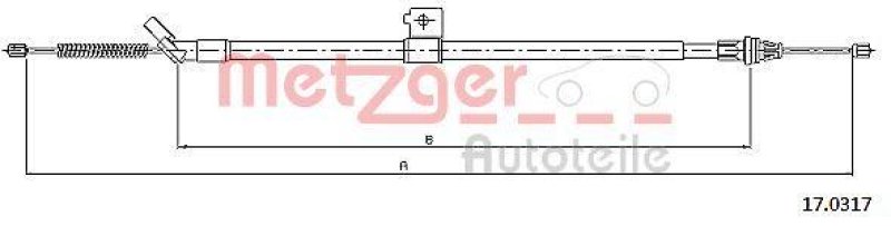 METZGER 17.0317 Seilzug, Feststellbremse f&uuml;r NISSAN hinten rechts