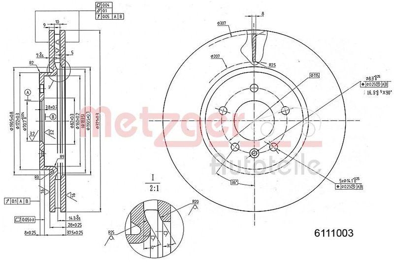 METZGER 6111003 Bremsscheibe Lack/Ks für OPEL/VAUXHALL VA links/rechts