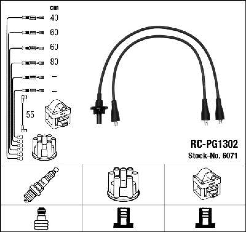 NGK 6071 Zündleitungssatz RC-PG1302 |Zündkabel