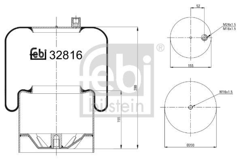 FEBI BILSTEIN 32816 Luftfederbalg mit Stahlkolben für Mercedes-Benz