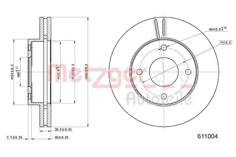 METZGER 6111004 Bremsscheibe Lack/Ks für NISSAN VA links/rechts