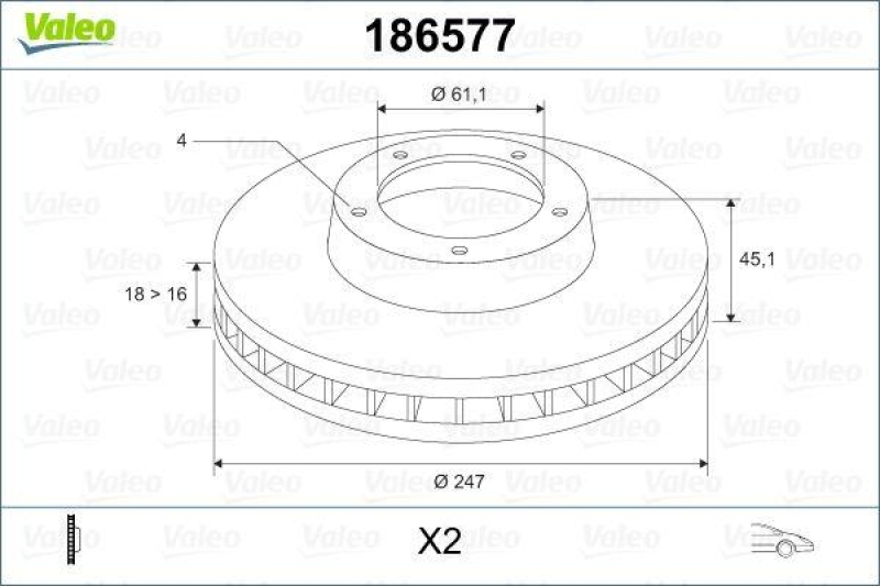 VALEO 186577 Bremsscheibe