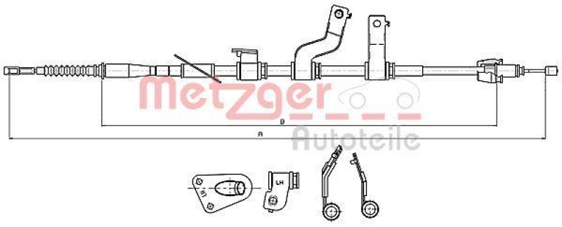 METZGER 17.2579 Seilzug, Feststellbremse für HYUNDAI hinten links