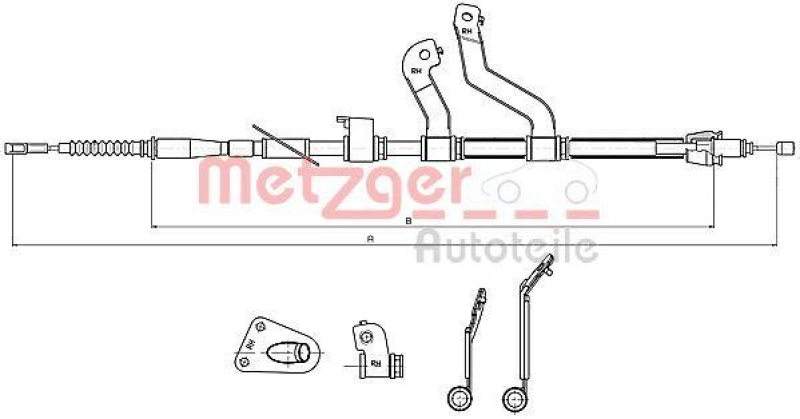 METZGER 17.2580 Seilzug, Feststellbremse für HYUNDAI hinten rechts