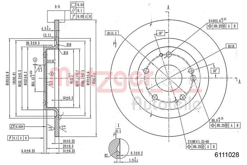 METZGER 6111028 Bremsscheibe Lack/Ks für HONDA HA links/rechts