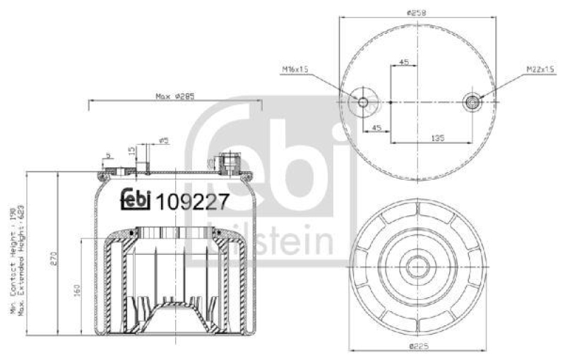 FEBI BILSTEIN 109227 Luftfederbalg mit Kunststoffkolben für Mercedes-Benz