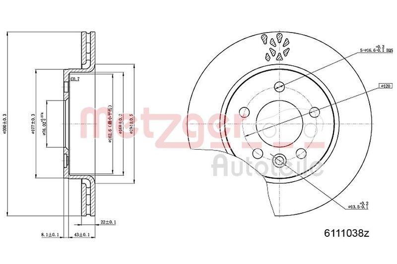 METZGER 6111038 Bremsscheibe Lack/Ks für VW HA links/rechts