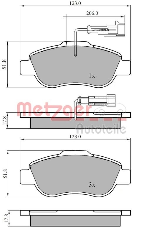 METZGER 1170849 Bremsbelagsatz, Scheibenbremse WVA 24 764