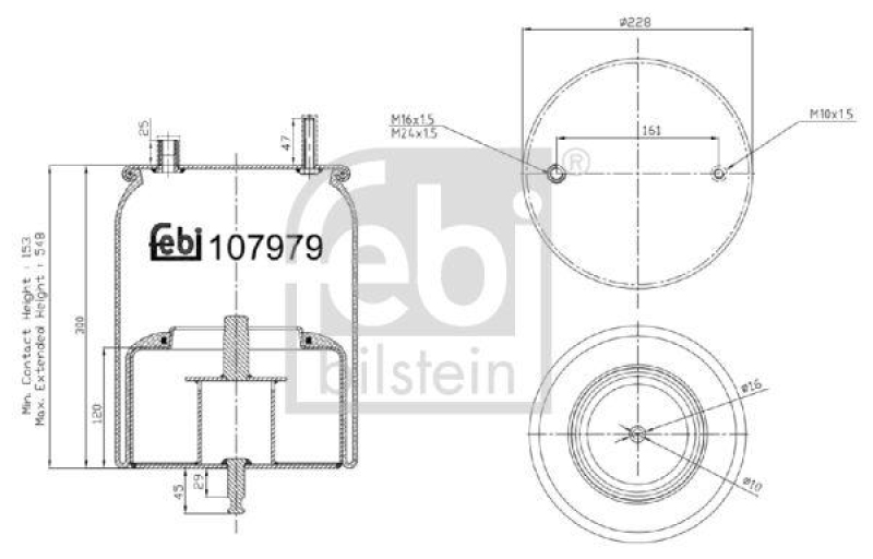 FEBI BILSTEIN 107979 Luftfederbalg mit Stahlkolben und Kolbenstange für Volvo