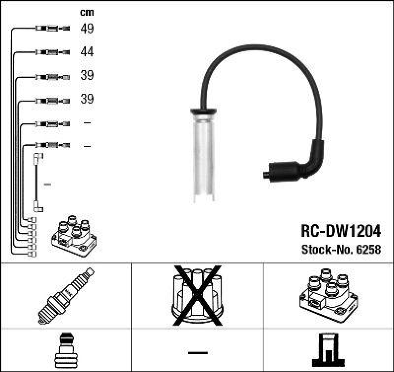 NGK 6258 Zündleitungssatz RC-DW1204 |Zündkabel