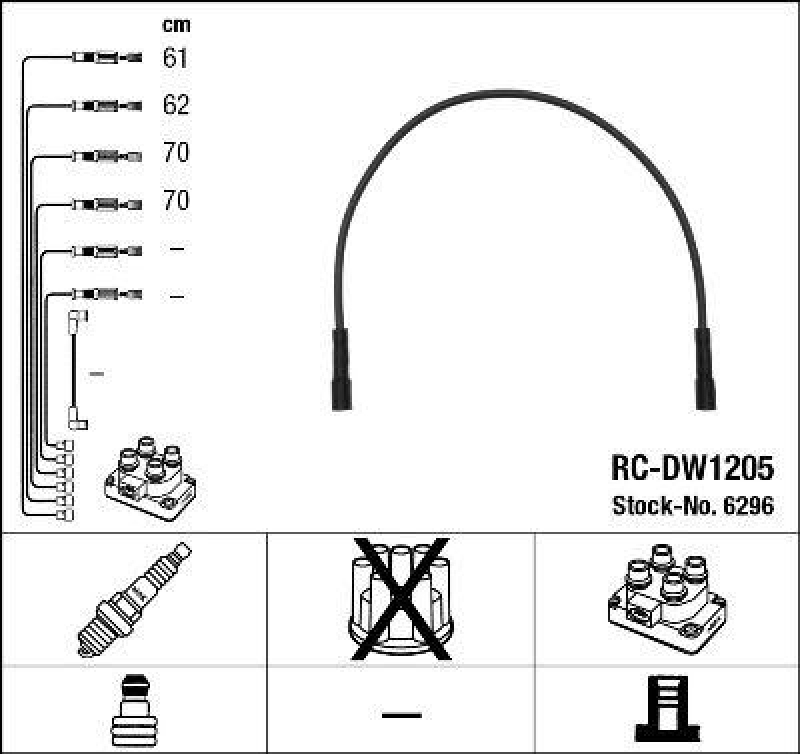 NGK 6296 Zündleitungssatz RC-DW1205 |Zündkabel