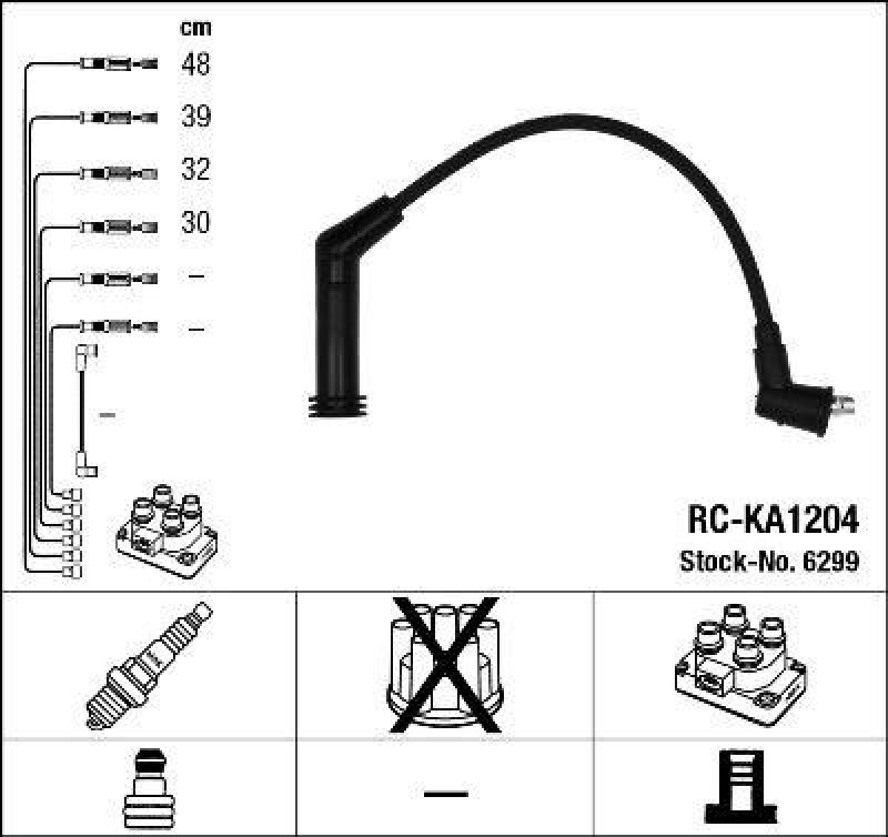 NGK 6299 Zündleitungssatz RC-KA1204 |Zündkabel