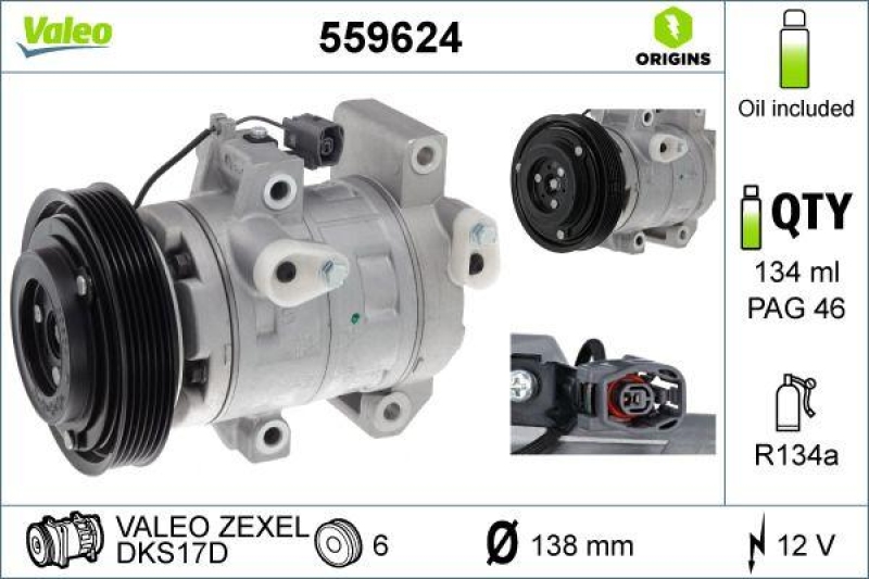 VALEO 559624 Kompressor MAZDA 6, ATEANZA 2.0L 2008