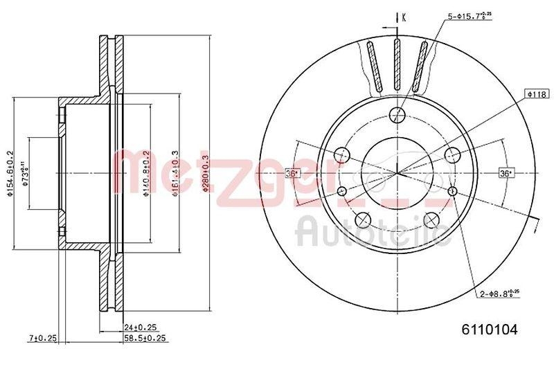 METZGER 6110104 Bremsscheibe Lack/Ks/Ms für FIAT VA