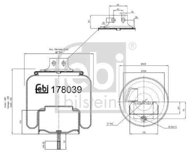 FEBI BILSTEIN 178039 Luftfederbalg mit Kunststoffkolben und Kolbenstange für Iveco