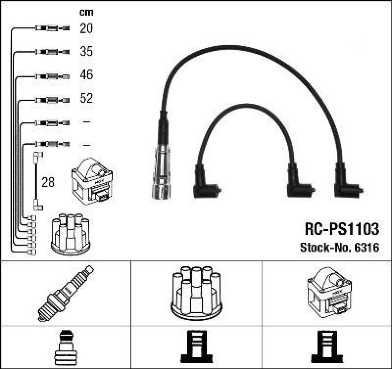 NGK 6316 Zündleitungssatz RC-PS1103 |Zündkabel