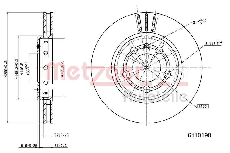 METZGER 6110190 Bremsscheibe Lack/Ks für AUDI/SEAT/SKODA/VW HA