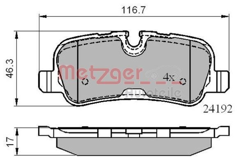 METZGER 1170877 Bremsbelagsatz, Scheibenbremse WVA 24 192