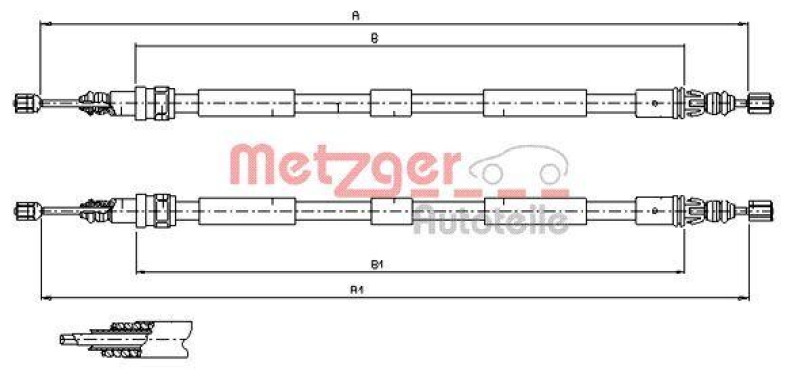 METZGER 11.6797 Seilzug, Feststellbremse für RENAULT hinten links/rechts