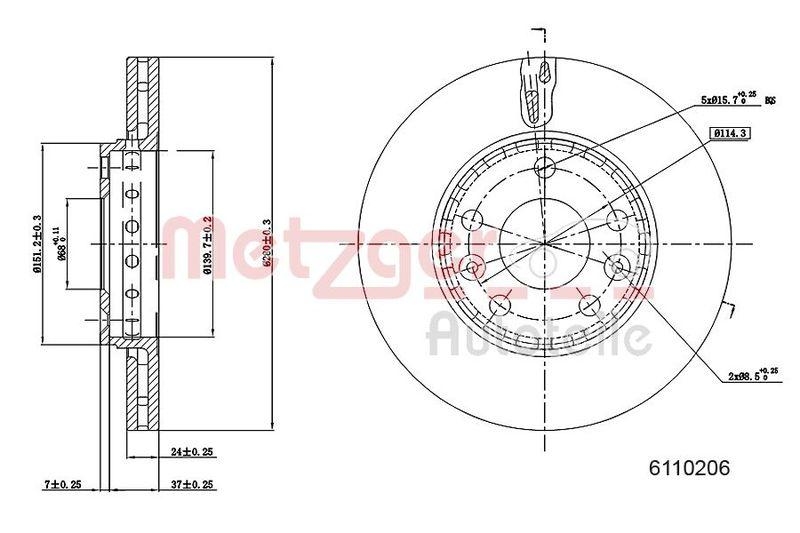 METZGER 6110206 Bremsscheibe Lack/Ks für DACIA/RENAULT VA