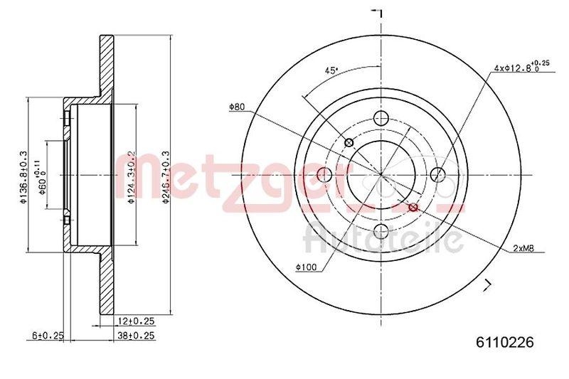 METZGER 6110226 Bremsscheibe Lack/Ks f&uuml;r OPEL/SUZUKI VA