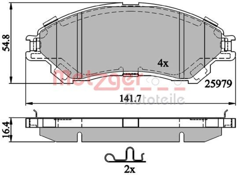 METZGER 1170882 Bremsbelagsatz, Scheibenbremse WVA 25 979