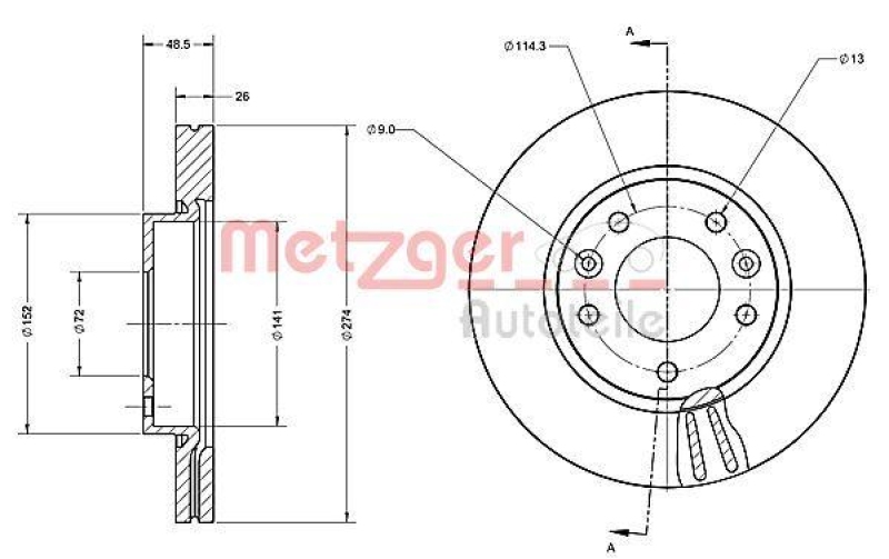 METZGER 6110466 Bremsscheibe Lack/Ks für KIA VA