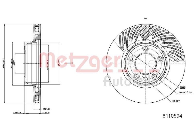 METZGER 6110594 Bremsscheibe Lack/Ks/Hc f&uuml;r PORSCHE/VW VA rechts