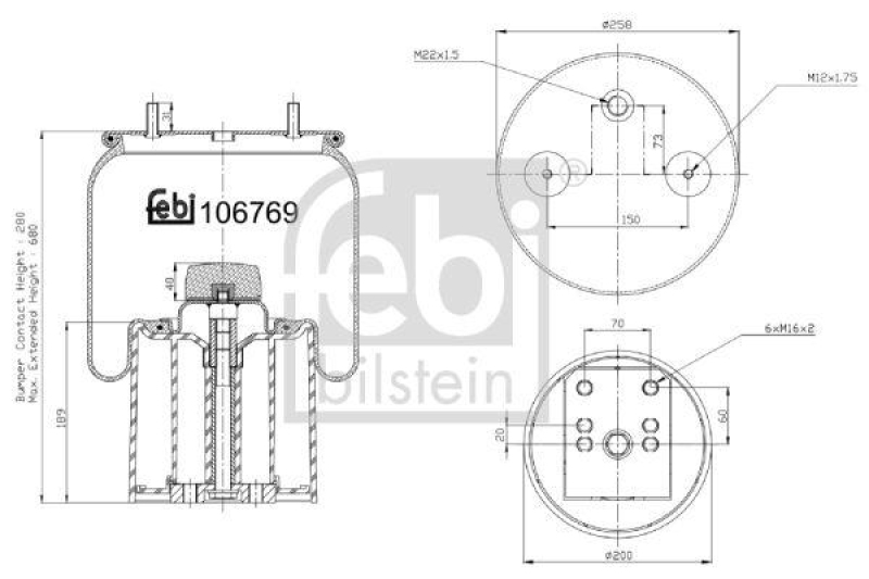 FEBI BILSTEIN 106769 Luftfederbalg mit Kunststoffkolben und Kolbenstange für Bergische Achsen