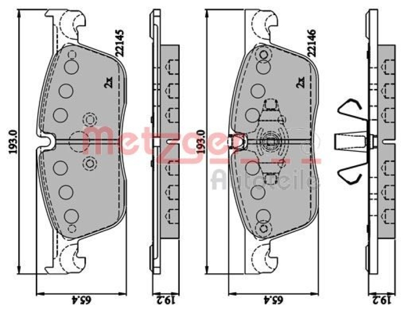 METZGER 1170893 Bremsbelagsatz, Scheibenbremse WVA 22 145