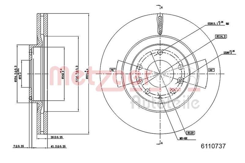 METZGER 6110737 Bremsscheibe Lack/Ks für MAZDA VA