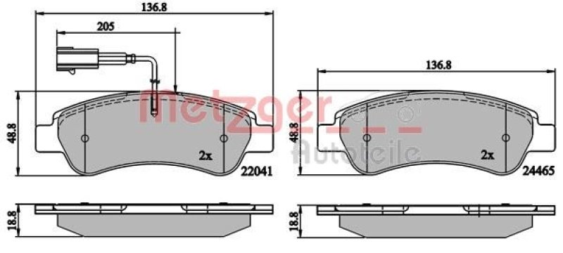 METZGER 1170899 Bremsbelagsatz, Scheibenbremse WVA 22 465